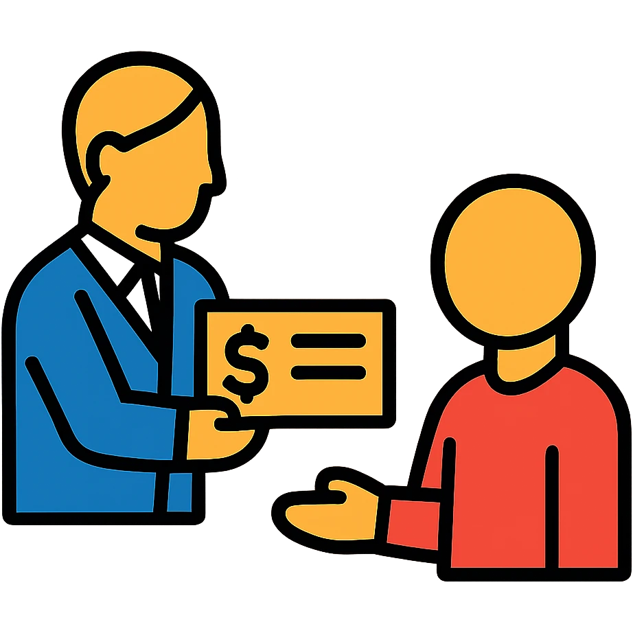 Employer handing paycheck to employee emoji