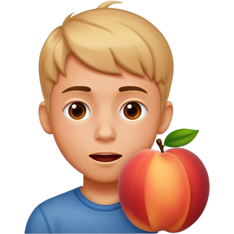 Boy with his face stuck in a juicy peach emoji
