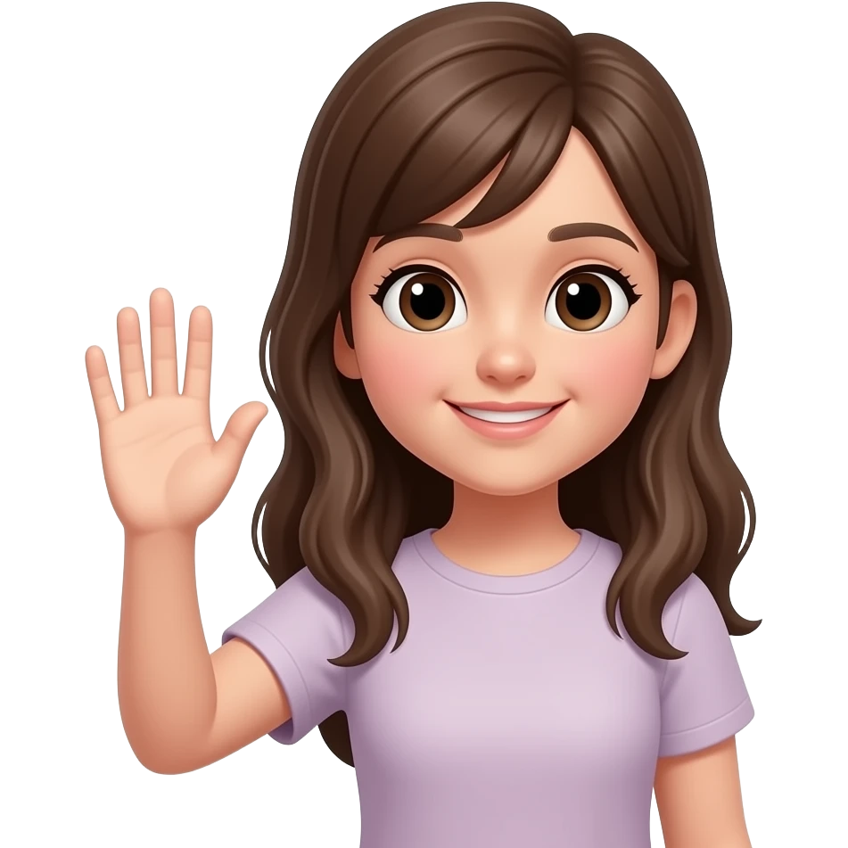 Beautiful 18 years old girl left hand up to say Hi and down right side " Hi " input text visible word emoji