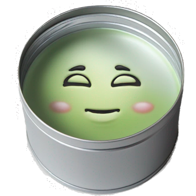pretty matcha scented candle in silver tin with label realistic emoji
