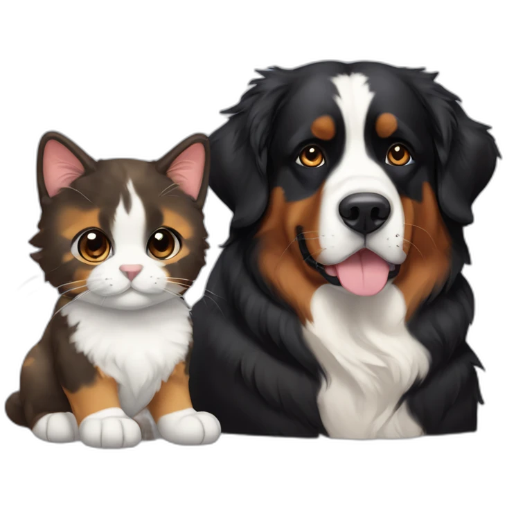 A Bernese dog next to A black and brown tortoiseshell cat with no white fur emoji