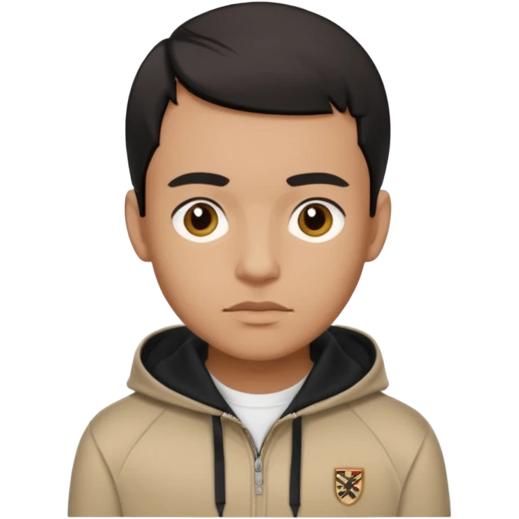 Light skin brown man with black combover Wearing a Burberry polo hoodie  emoji