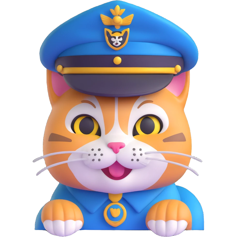 smirking cat wearing a cadet hat emoji