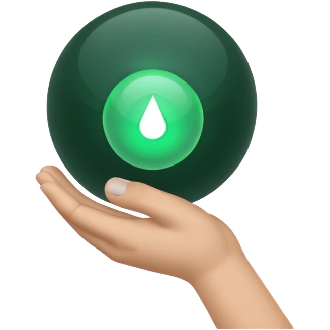 Gray and dark green color of the magic ball in the hand emoji