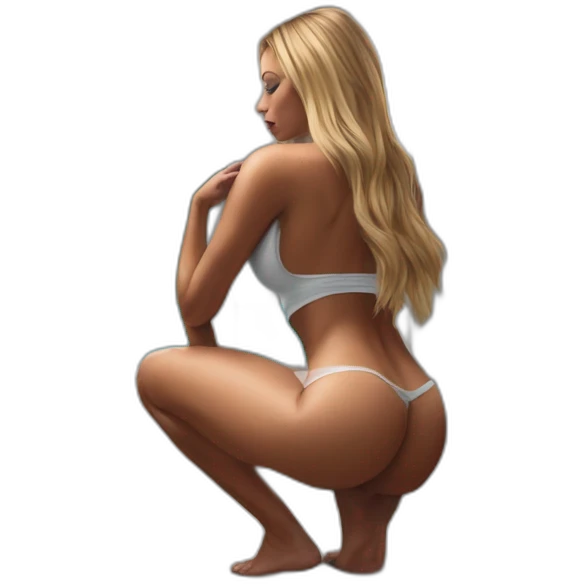 Hyper-realistic painting samantha saint kneeling behind view emoji