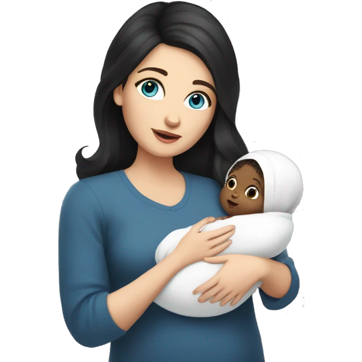 mom holding newborn baby girl with blue eyes and white skin baby dark hair white skin emoji