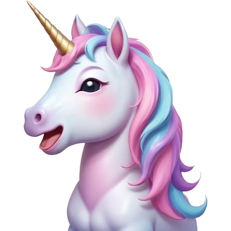 Cinematic Cute Yawning Unicorn Pony Portrait Emoji, Head tilted slightly with a dramatic, wide-open yawn, showcasing a petite, softly glowing form with a gently drooping mane, a subtle, shimmering horn and sleepy, half-closed eyes, Simplified yet irresistibly adorable features, highly detailed, glowing with a soft, cozy pastel glow, high shine, relaxed yet expressive, stylized with a dash of whimsical enchantment, soft glowing outline, capturing the essence of a drowsy yet affectionate unicorn pony that appears ready to stretch and yawn its way off the screen! emoji