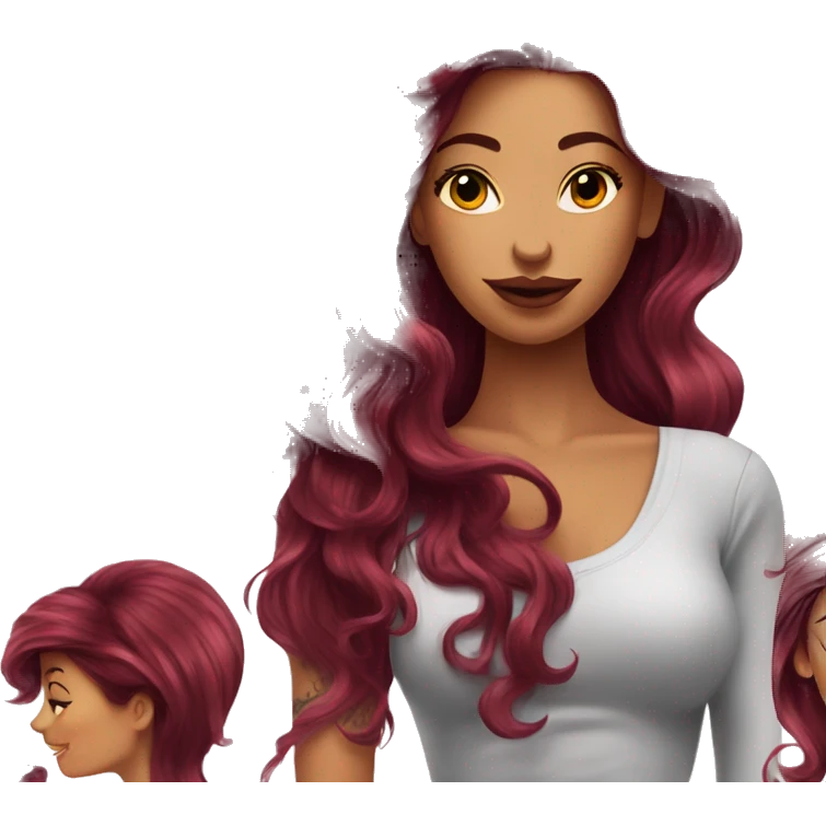Beautiful tattooed  burgundy long haired woman blow drying her hair emoji
