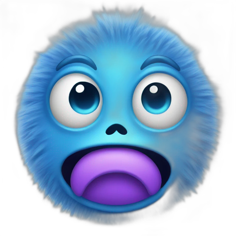 Cartoony blue fuzzy alien as  Face with Hand Over Mouth Emoji emoji
