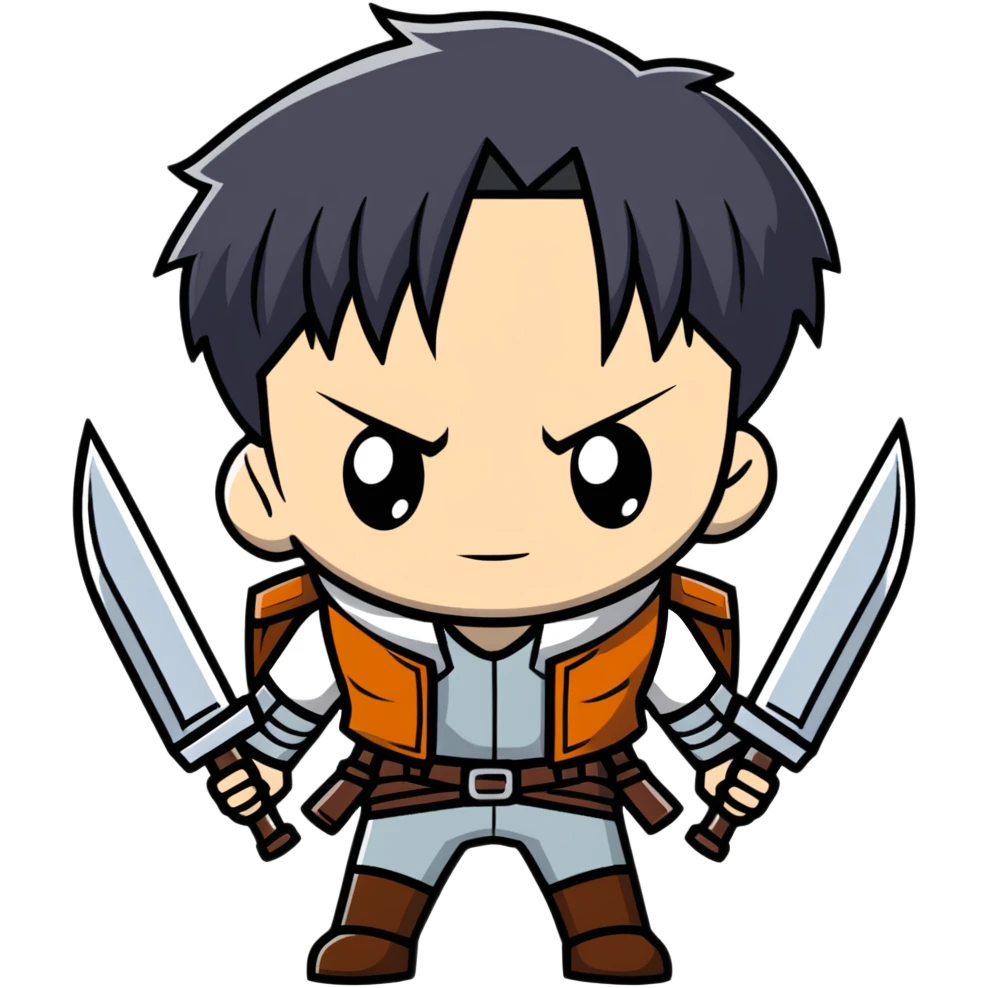 Levi Ackerman from Attack on Titan, with serious expression, wielding ODM gear emoji