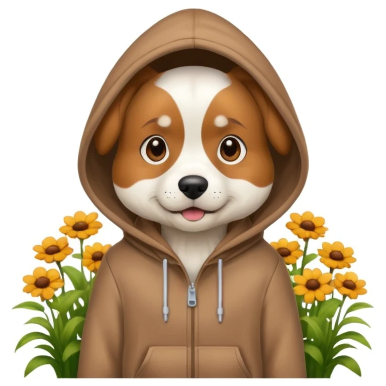 dog in a hoodie, garden background emoji