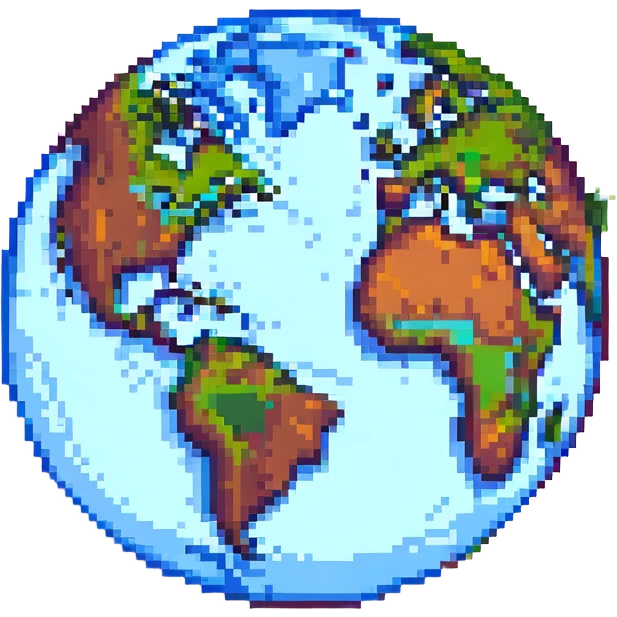 pixel art style planet Earth, simple and blocky emoji