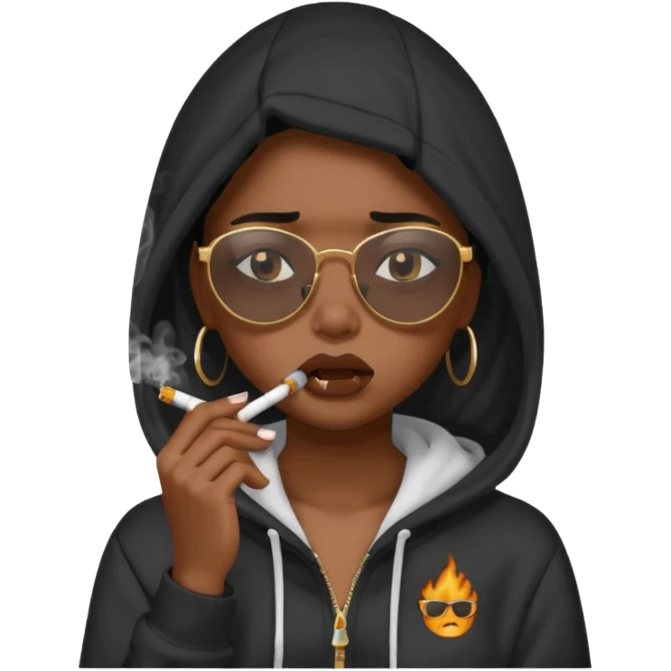 melanin girl crying and smoking with a hoodie on and shades  emoji