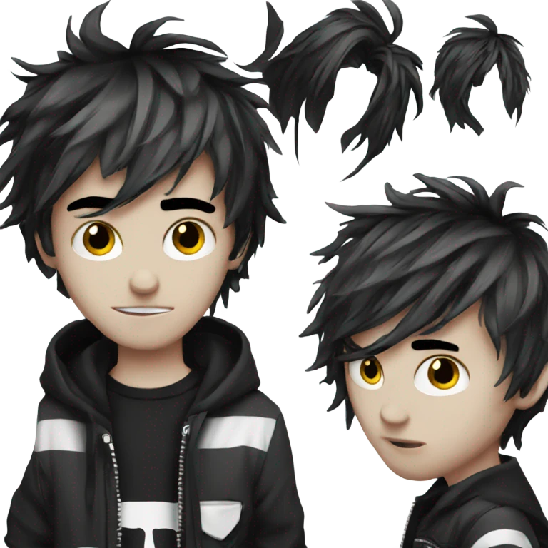 Emo guy messy hair dark eyeliner emoji