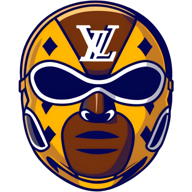 designer Louis Vuitton luchador mask with the iconic LV monogram pattern and damier print emoji