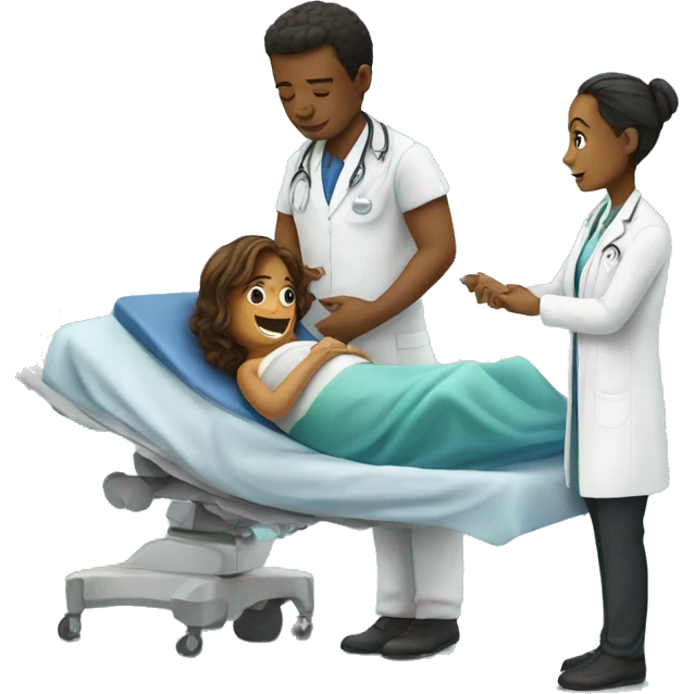 a woman gives birth and doctors stand nearby emoji