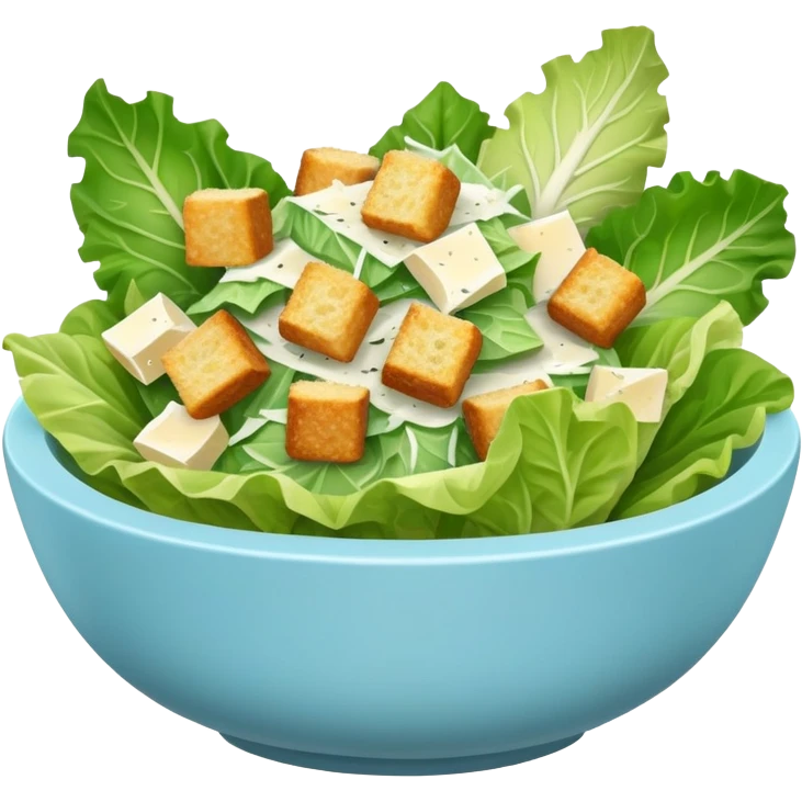 super realistic caesar salad in small light blue bowl emoji