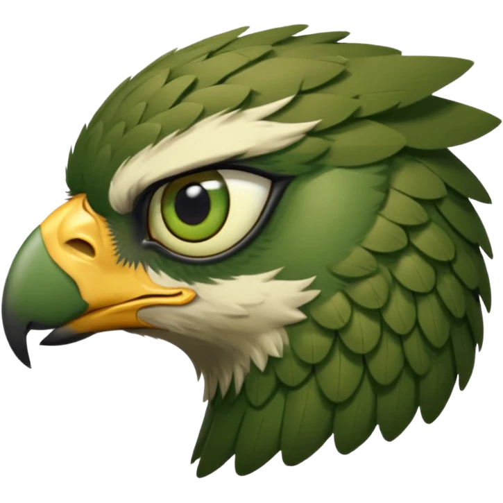 close up of just the eye and nothing else at the side profile of the face of a green hawk that is looking away from the camera emoji
