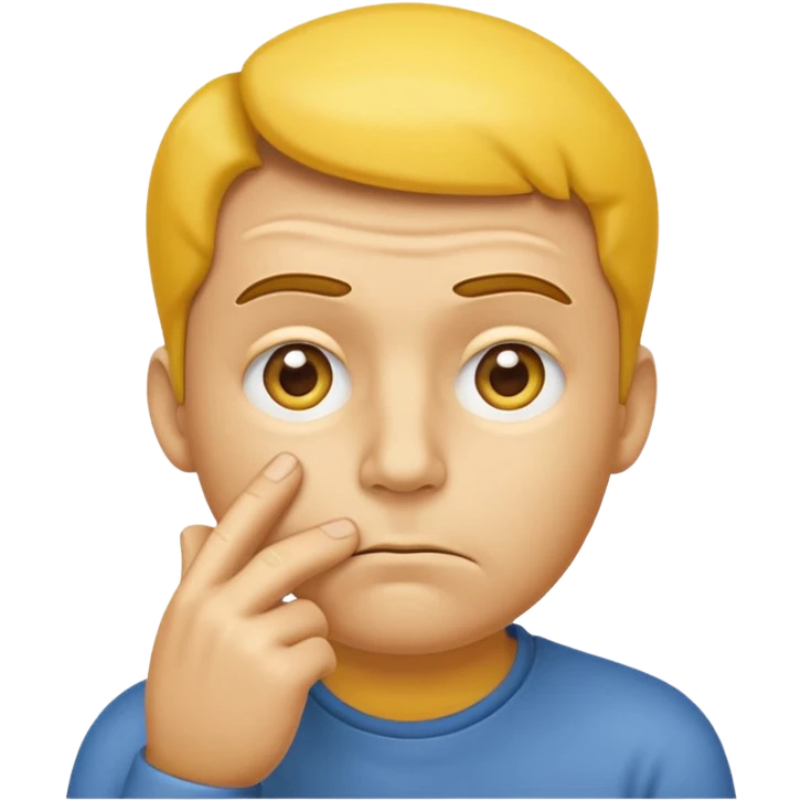 animated thinking face emoji, yellow face, furrowed brow, hand on chin, animated, thoughtful expression emoji