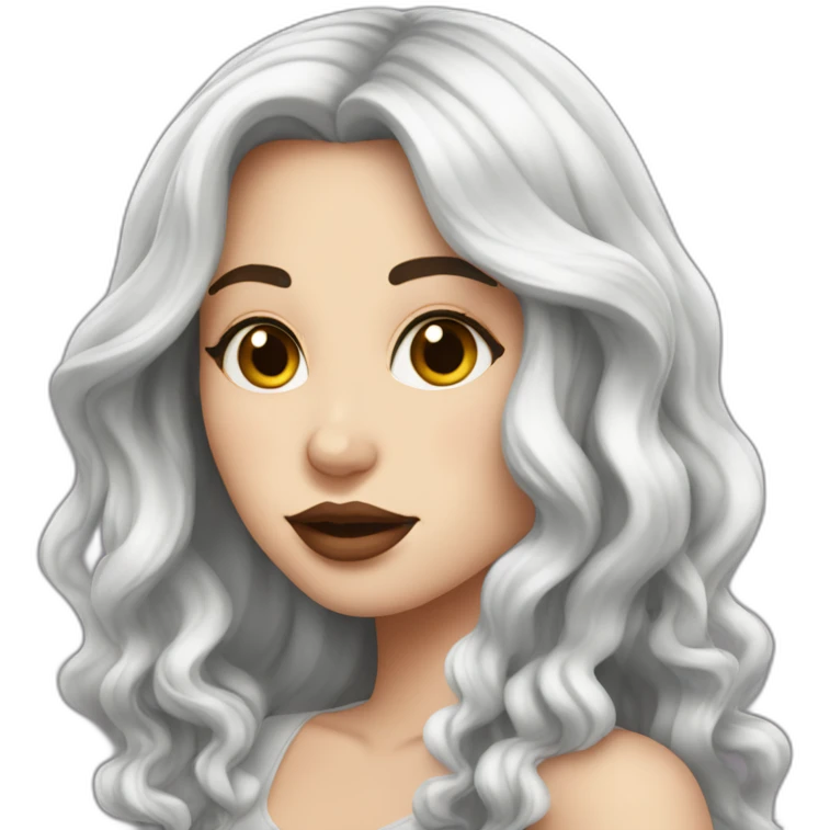 white girl with wavy long black hair and juicy lips posing emoji