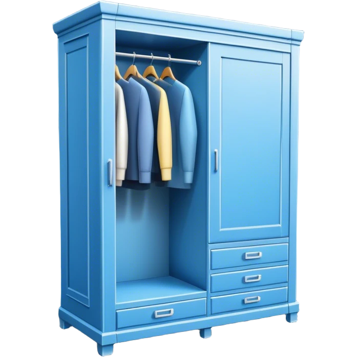 Icon for Furniture Design: a close-up view of a 3D wardrobe on a blueprint, with a measuring tape alongside. The icon should represent precision and the design process in furniture creation. Transparent background. emoji