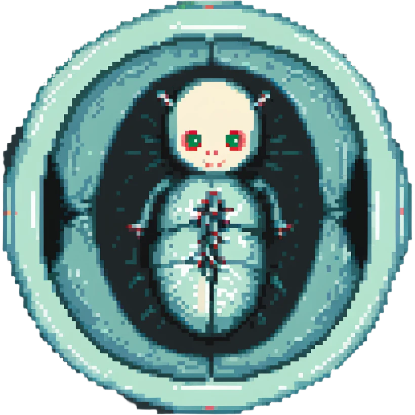 MRI embryo digital fetal small shape in otherworldly bubble, eerie, horror, pupa, crystalis, in-utero emoji
