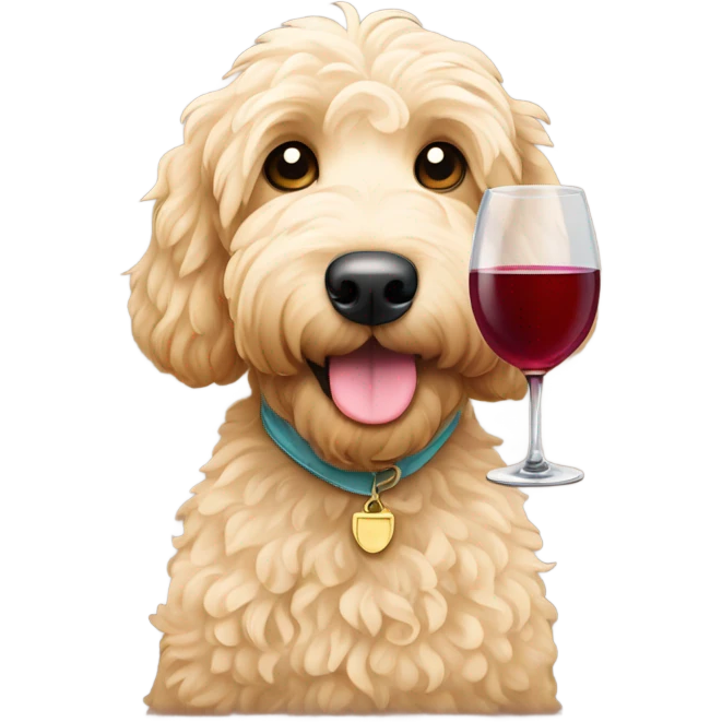 Goldendoodle drinking wine emoji