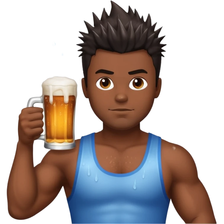 muscled guy in yoga pose, slightly dark skin, spiky dark hair, holding beer emoji