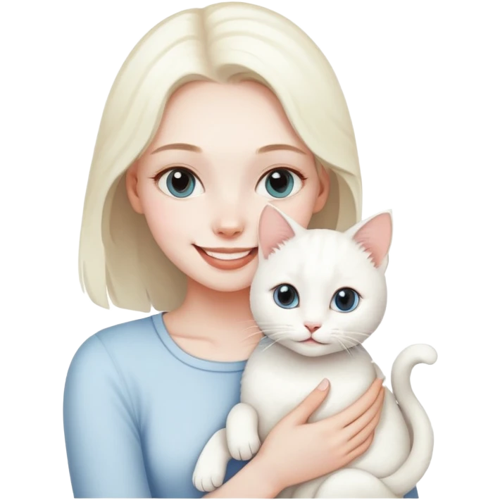 smiling girl with white cat emoji