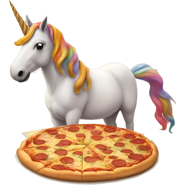 a unicorn having a pizza party in the dessert emoji
