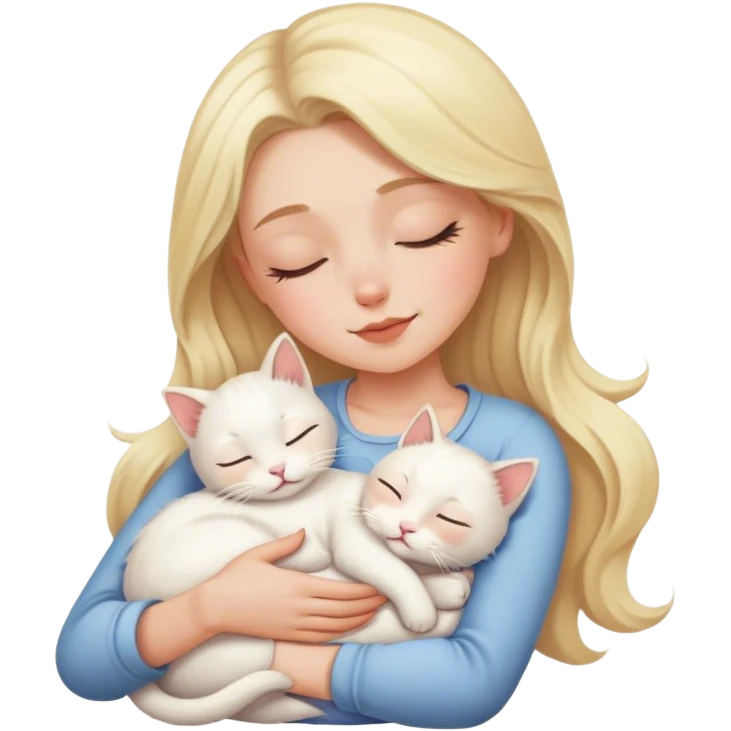White kitty sleeping on blonde white girl's lap emoji