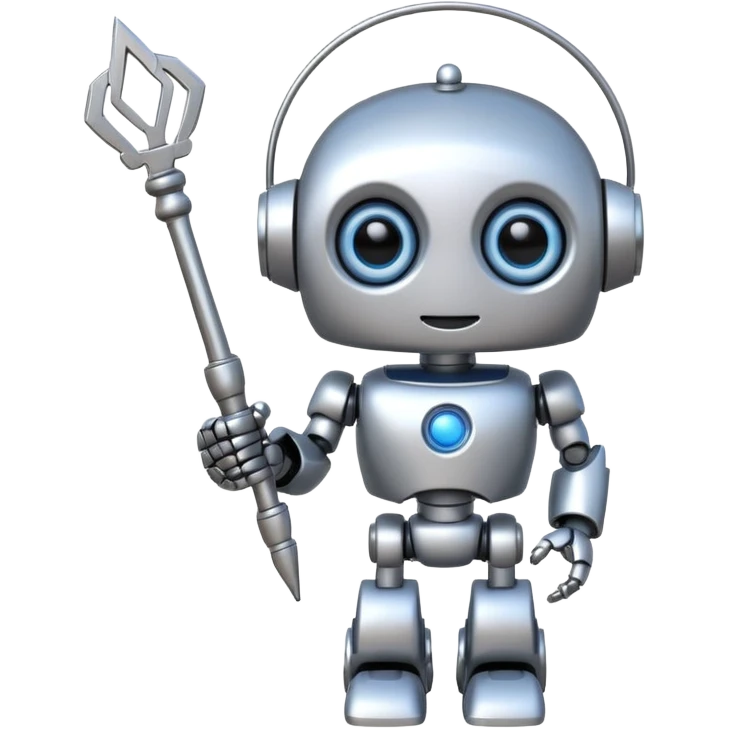 A cute robot is holding a magic wand emoji
