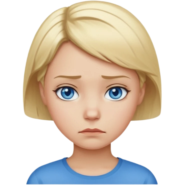 a girl blue eyes short blonde hair looking angry emoji