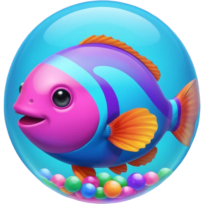 cyan blue, purple and pink coloured gradient gooball, with a rainbow-coloured gradient clownfish in the center inside emoji