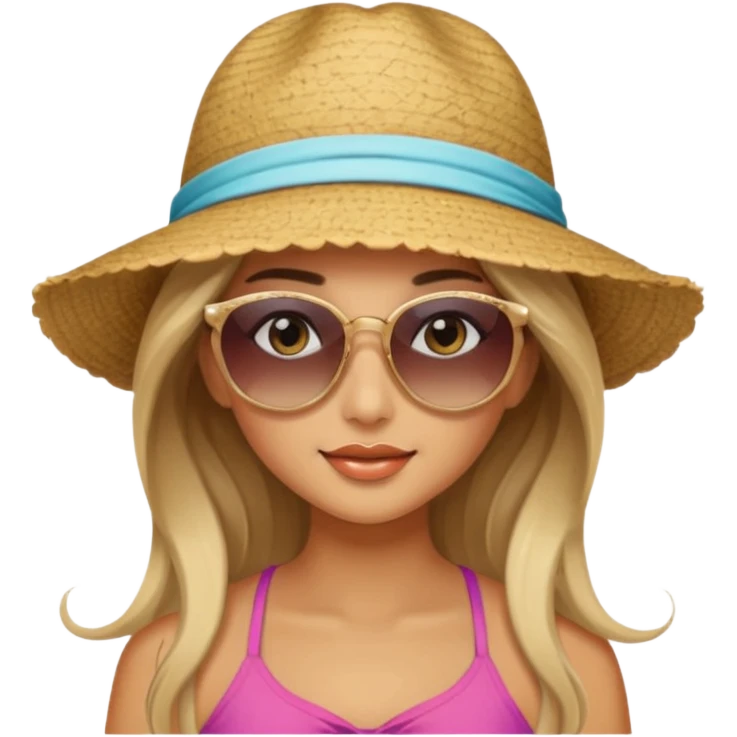 pretty girl with long hair and highlights makeup 🐬 at the beach. 🏝️ emoji