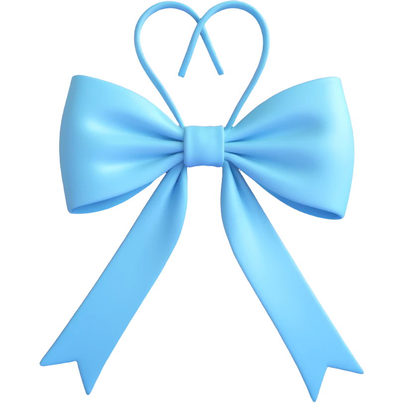 light blue coquette bow, pastel tones, elegant, tied with long tails, soft highlights emoji