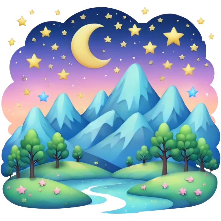 magical sparkly pastel moon and stars landscape  emoji