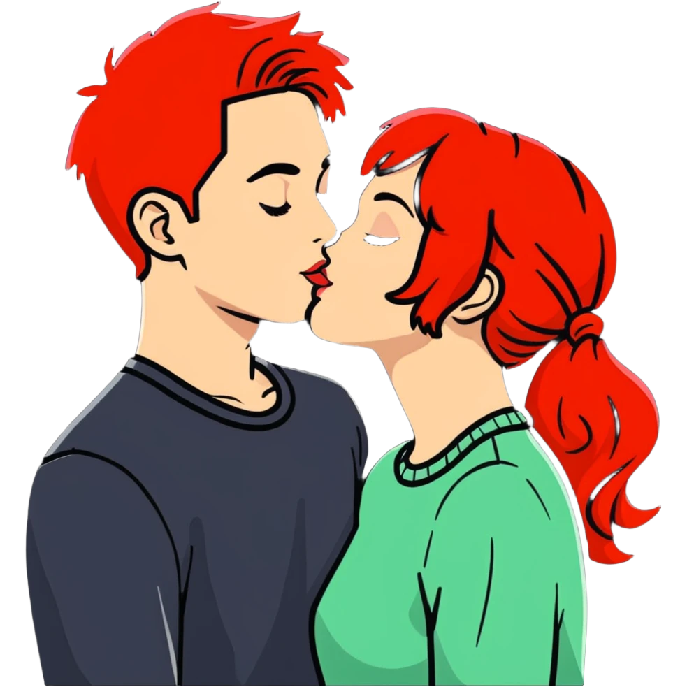 Girl with red hair kissing her boyfriend emoji