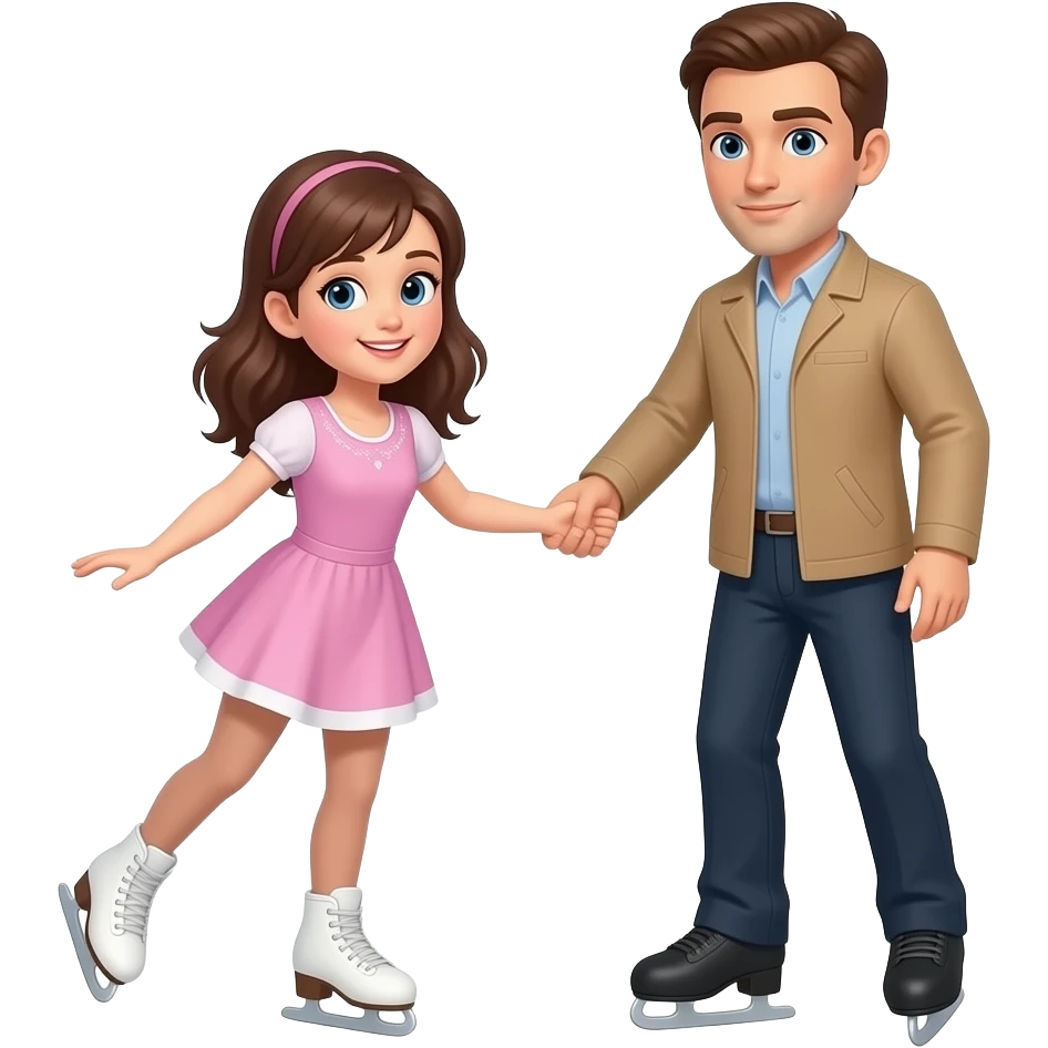 white skin brown haired girl ice skating with a light brown guy with an almost shaved head emoji