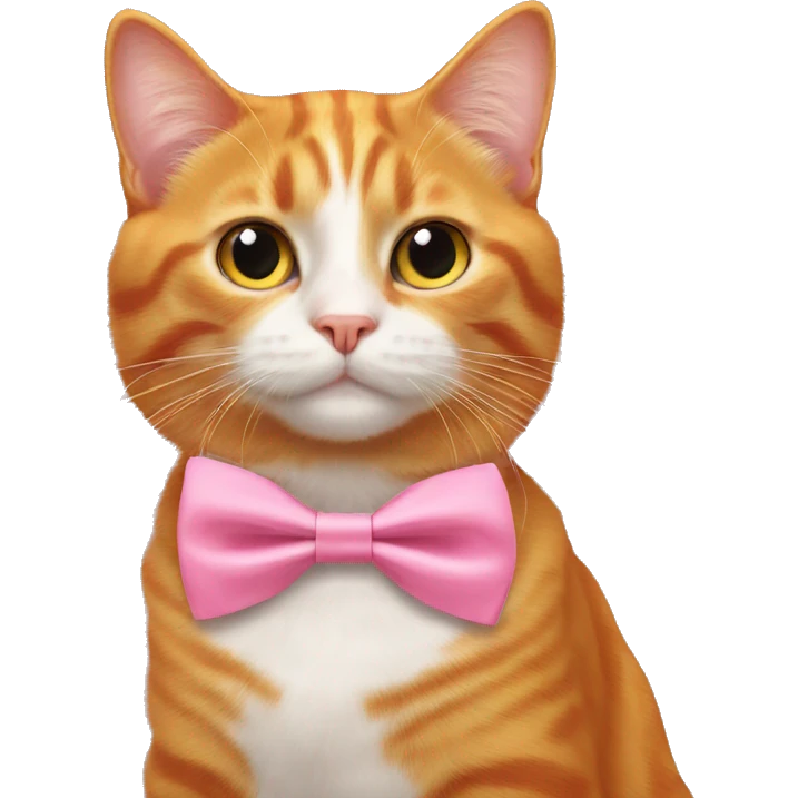 Orange cat wearing pink bowtie emoji