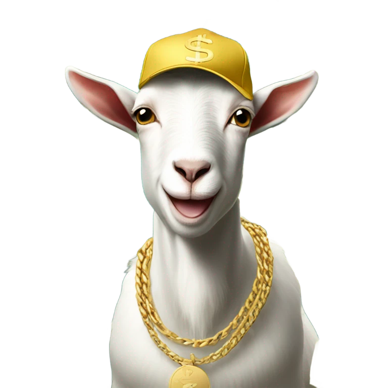 A Goat with gold chains and money and a cap  emoji