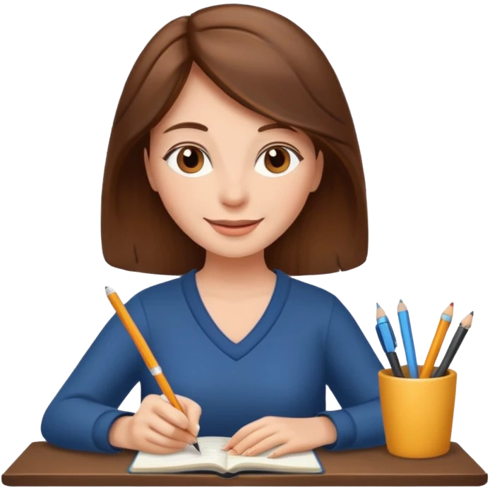 happy woman with brown hair writing a book emoji