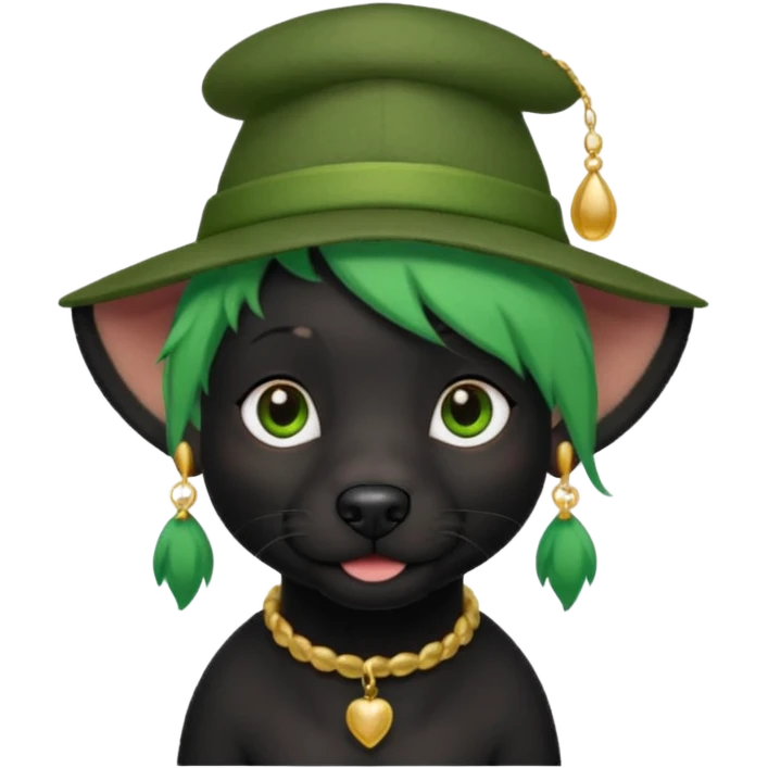 green haired fully black dog with earring and hat emoji