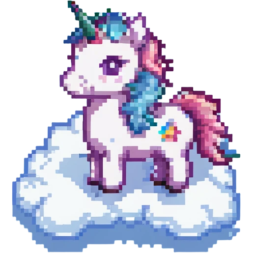 colorful baby unicorn standing on clouds emoji