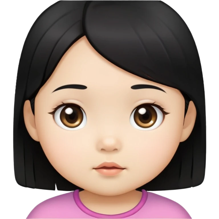 close up toddler girl face, Asian small eyes, light skin, straight black hair emoji