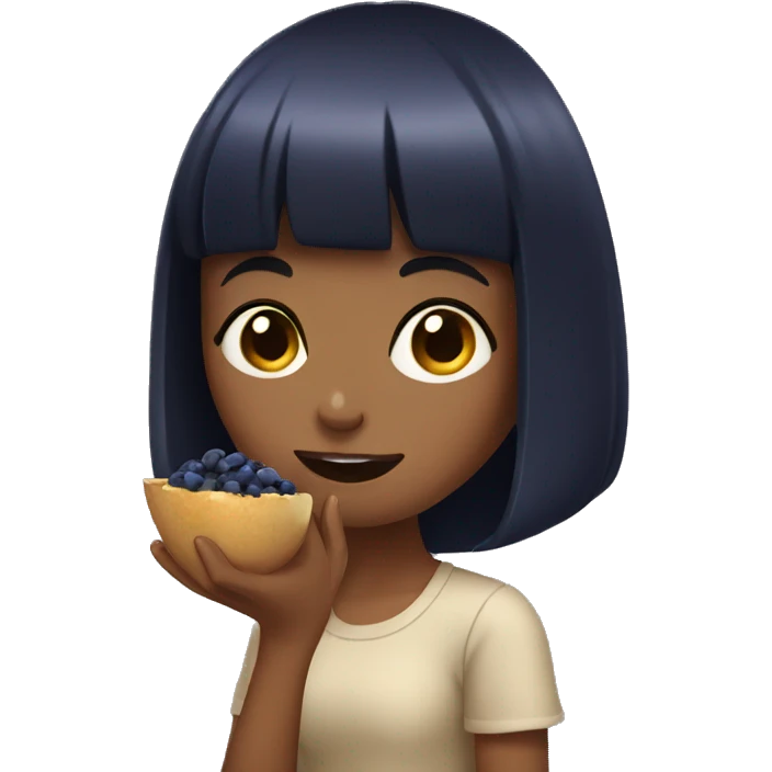 tan girl with short black bangs eating blueberries emoji