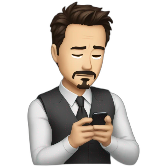Tony stark tying on his phone emoji