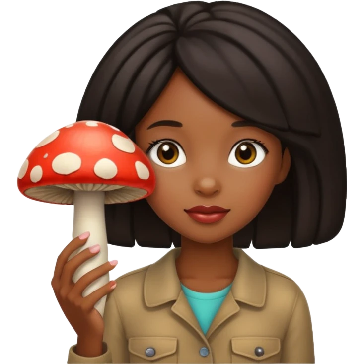 Black girl holding a mushroom emoji