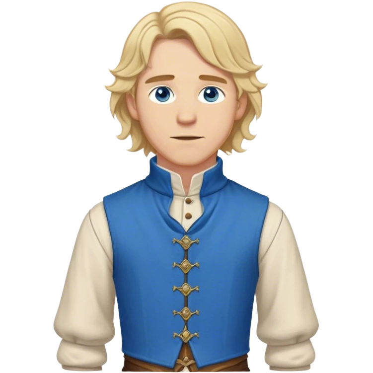 medieval outfit worn by a DnD themed fantasy character. basic wool shirt with a high collar and a buttoned vest. clothes only above the waist. The clothes full waist. The character's haven't arms. character is wavy blonde hair blue eyes shoulder-length hair pale-skinned man. emoji