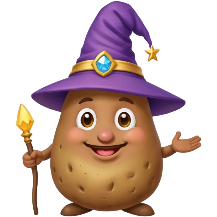 mutlu şapka giyen büyücü patates emoji